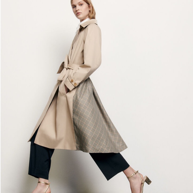Sandro Victory Plaid Back Cotton Trench Coat